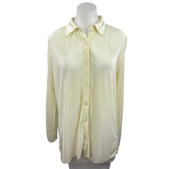 Princess Polly Yellow Satin Pleated Textured Long Sleeve Blouse Shirt Top Size 4 - Picture 1 of 5